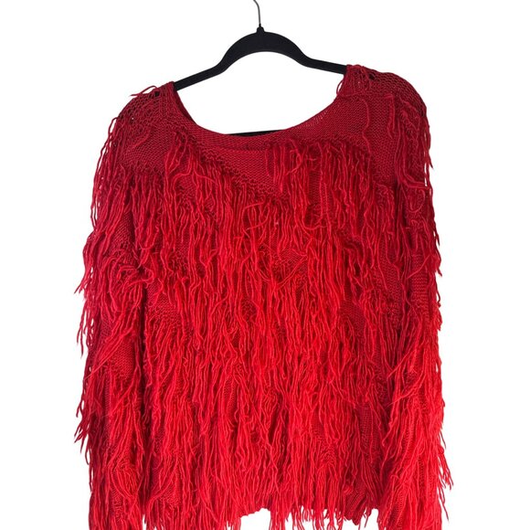 Wise Italy Red Fringe Sweater S 80% Acrylic 20% Wool - Picture 10 of 15